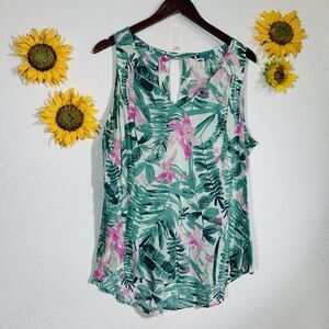 Old Navy Palm Tree Floral Vneck Sleeveless Flowy Blouse Size XL Women’s